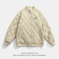 日系棒球领棉服男2025秋冬新款宽松菱格棉衣外套JA5045-P115控198，男装棉衣，电商A362