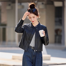 【春季女装新款】时尚短款显瘦皮衣外套P115-180，女装皮衣，简古