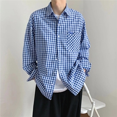 V1785-P35新款港风格子衬衣百搭小清新学生百搭长袖衬衫中性风，男装衬衫，星座1608