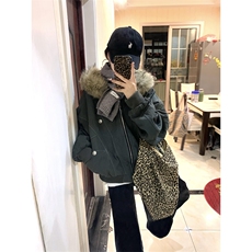 现货重磅boxy短款棉衣座山雕大毛毛领男女棉服水洗工装厚外套，男装棉衣，电商A486