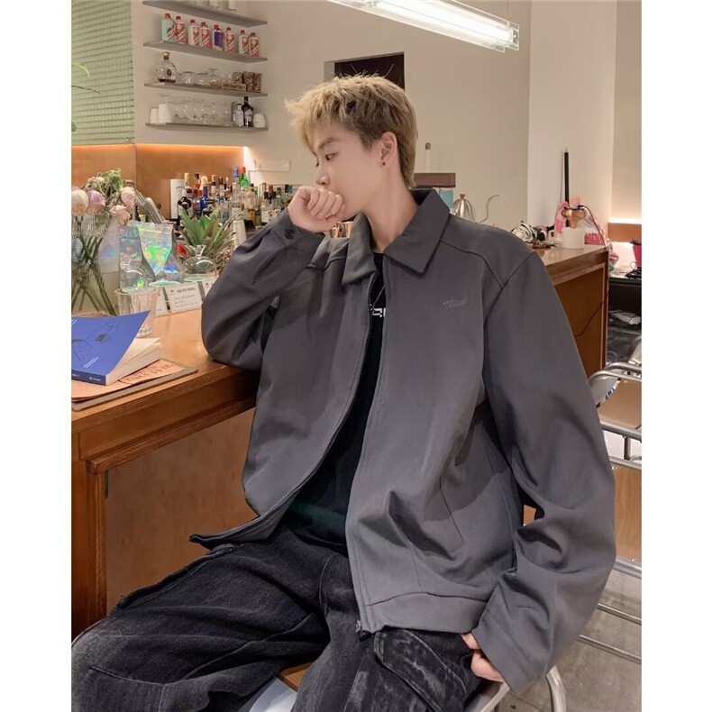 美式cleanfit哈灵顿夹克男秋季高级感痞帅正肩短款外套翻领棒球服,男装夹克,星座1116-2
