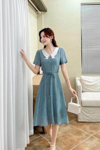 天丝提花白领设计连衣裙，女装连衣裙，天使公主