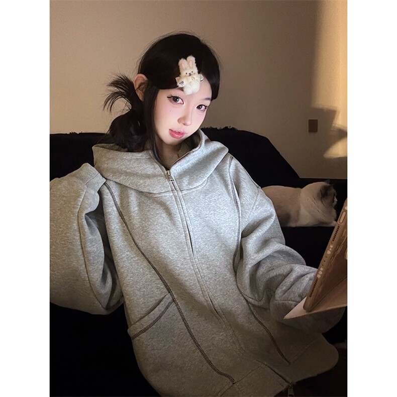 抖音得物高品质秋冬美式高街重磅结构辑明线纹理连帽卫衣外套W111,男装卫衣,电商A486