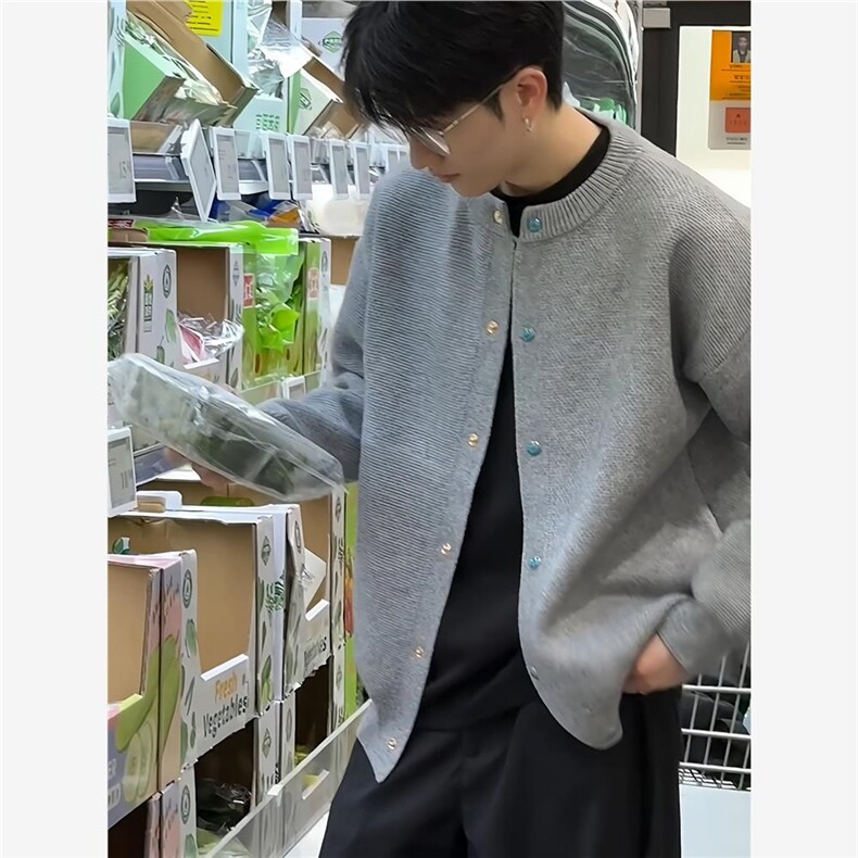网图M2801-特P60针织开衫男春秋夹克宽松高级感开衫纯色外套潮,男装夹克,电商D310B