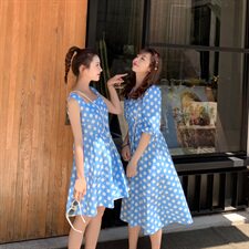 闺蜜装波点连衣裙吊带裙1318A-6637-长裙短裙，女装连衣裙，西子