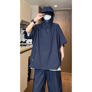 量大优供视频泡泡纱夏款连帽套装短袖短裤男XH74TZ-特P60