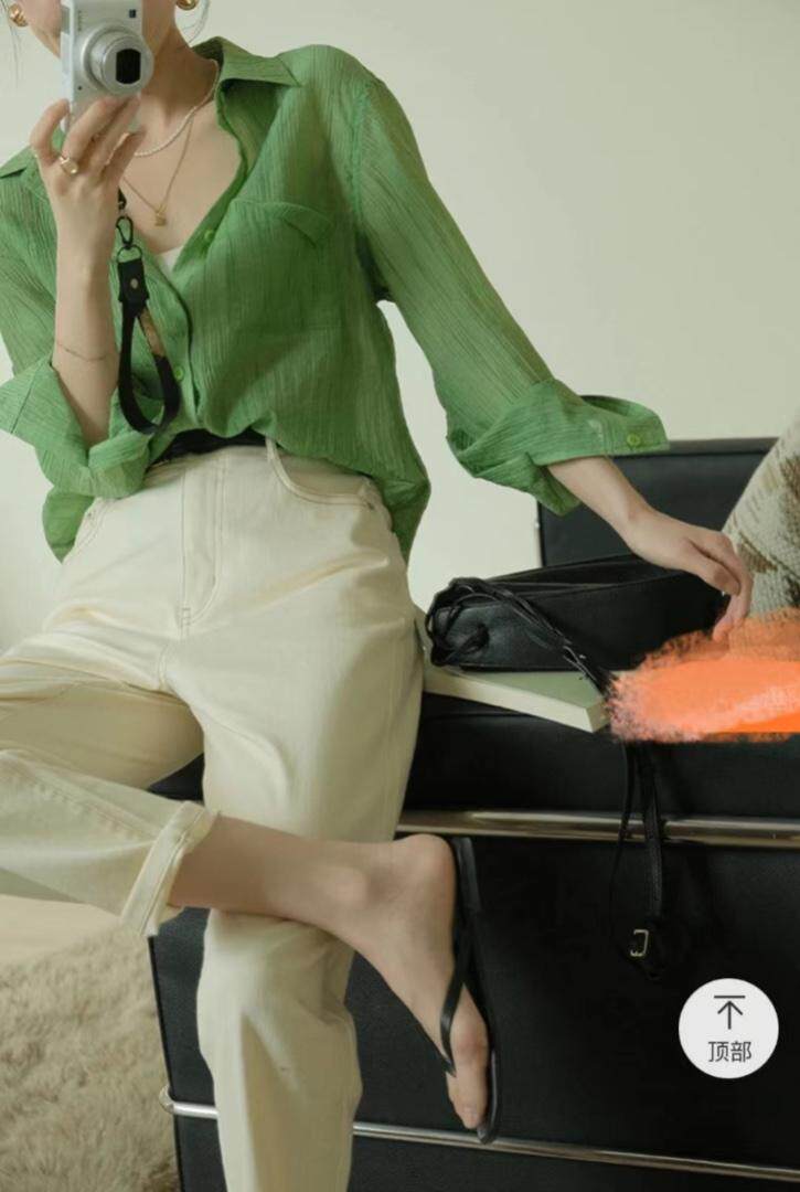 2022秋装新款长袖衬衣彩色蚂蚁皱简约大气百搭防晒，其它，泰靡(1F)
