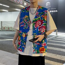 秋新东北大花布马甲修身背心马甲坎肩盘扣演出服男女大码外衣MJ02，男装背心/马甲，星座115A(原星座507）