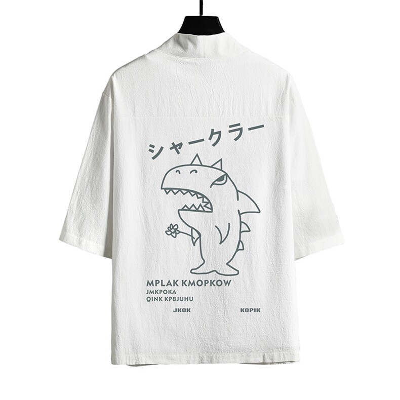 HF59092-P40风汉服男开衫外套七分袖道袍网格挂拍,男装民族服装,电商A040A