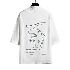 HF59092-P40风汉服男开衫外套七分袖道袍网格挂拍，男装民族服装，电商A040A