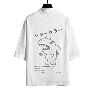 HF59092-P40风汉服男开衫外套七分袖道袍 网格挂拍图片