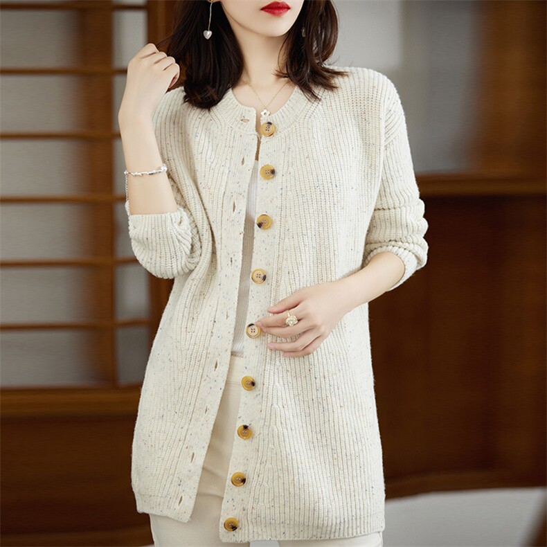 开衫外套女2024秋新款宽松外穿洋气慵懒风毛衣中长款，女装羊毛衫，斯尔特羊绒