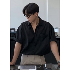 翻领衬衫男士新款日系复古薄款短袖宽松港风痞帅小众设计上衣C47，男装T恤，星座1116A-2（原606A-1）