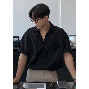 翻领衬衫男士新款日系复古薄款短袖宽松港风痞帅小众设计上衣C47