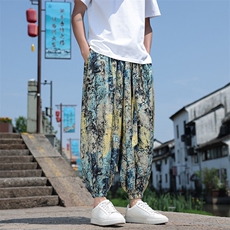新中式冰丝数码印花宽松休闲九分裤801-p55，男装休闲裤，星座816A（原B366）