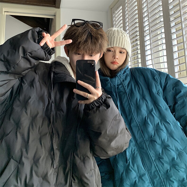 1情侣定制面料港风半高领棉服大码M-5XL棉服外套男8707P125控168，男装棉衣，星座226-2