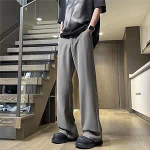 得物唯品 2025夏款冰丝裤cleanfit半松紧微喇叭拖地西裤K3332-P45图片