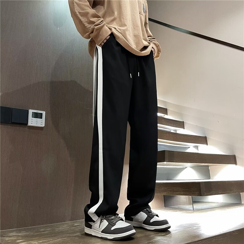 美式侧边拼接冰丝西裤潮牌宽松休闲垂感直筒休闲裤KZ235-P38,男装休闲裤,星座1001-1