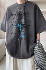 图案已注册夏季港风休闲短袖T恤男潮重磅宽松半袖体恤衫D110/P25，男装T恤，电商B209