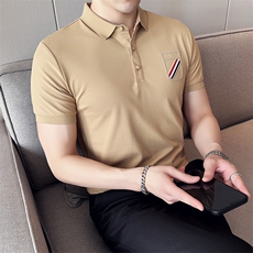 2024新款丝光珠地面料修身翻领短袖POLO衫男PL9302-p55，男装Polo衫，电商D303