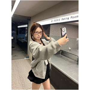 美式复古连帽卫衣女秋季慵懒风长袖拉链开衫W880-P75图片