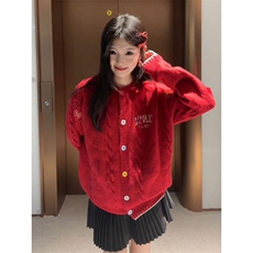 1506-1/G65690/P63甜爱圣诞红色绞花开衫毛衣女秋冬，男装针织衫/毛衣，星座1506A