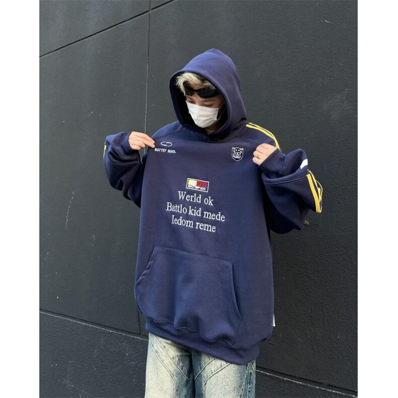 秋冬季织带连帽宽松卫衣男女同款美式复古运动情侣帽衫Y8053-P50,男装卫衣,星座1109-3