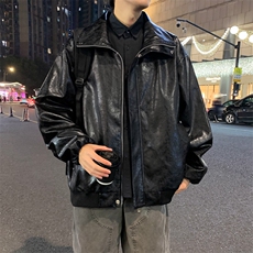 春季潮牌皮衣美式复古情侣翻领PU皮休闲宽松皮夹克外套JK0263-P78，男装夹克，星座308B-2