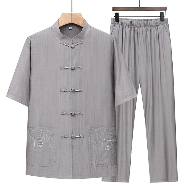 风唐装棉麻短袖衬衫套装男士夏装太极服宽松套装TRA301-P105,男装T恤,星座1105-3