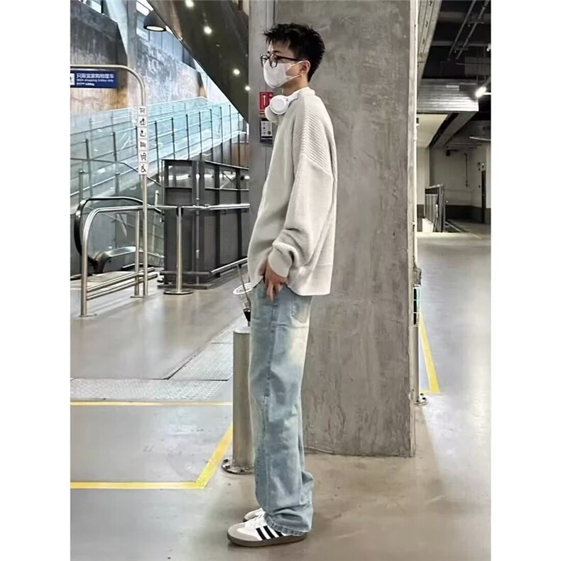 1506-1/K20171微喇/P46复古水洗垂感直筒牛仔裤男女浅蓝色长裤,男装牛仔裤,星座1506-1