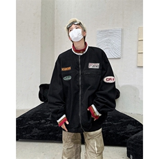 新款美式贴布立领牛仔外套春秋季宽松休闲百搭外套夹克，男装工装外套，星座410-7