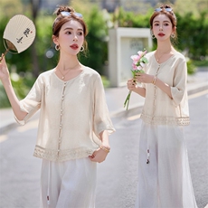 妈妈夏季中袖衬衫女2025新款时尚洋气减龄设计感小众宽松百搭上衣，女装衬衫，余墨