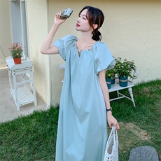 现货：夏装新款镂空系带泡泡袖宽松版连衣裙2C135-5096P115K178，女装连衣裙，2C135