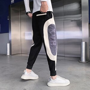 休闲裤男2025秋冬季新品拼接撞色灯芯绒休闲裤网红同款宽松束脚裤，男装休闲裤，电商A327