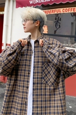 衬衫男春季新款港风宽松磨毛格子长袖衬衣CS510-P38，男装衬衫，星座214-3