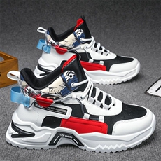 男鞋秋季新款透气高帮鞋子男潮流百搭小白鞋厚底运动休闲老爹鞋男，男鞋休闲鞋，电商A223