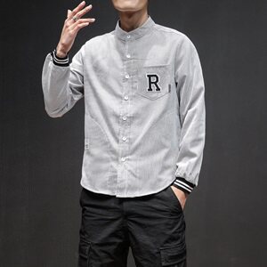日系竹签条条纹潮男休闲内搭衬衫 703-C005图片