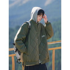 618B-1KK28冬季可拆卸连帽菱形格棉服日系复古外套P135控168，男装棉衣，星座618B-1