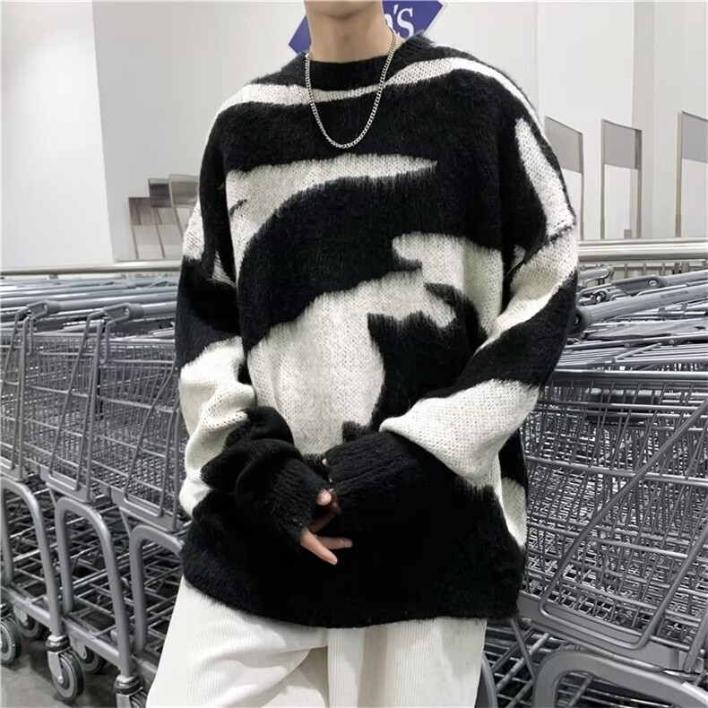 YM14-P45 美式慵懒风毛衣男生冬季新款高级感圆领小众设计感图片