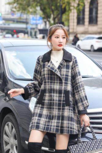 格子绒加棉大衣，女装，米娜·丹怡