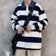 2023潮牌学院风拼色长袖Polo衫男刺绣字母美式复古宽松WY042-P35，男装卫衣，星座308B-1