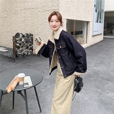 现货2D078-Y3375-P205K318牛仔羊羔毛，女装棉衣/棉服，2D078