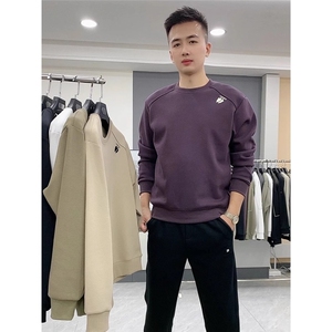 男士卫衣春秋季潮牌刺绣上衣痞帅圆领长袖T恤2025新款内搭打底衫图片