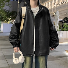 美式复古机车皮夹克秋冬季新款鳄鱼pu皮宽松外套A436-112-P90，男装夹克，电商A436