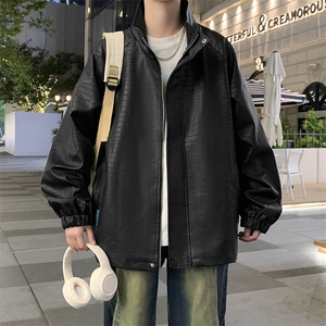 美式复古机车皮夹克秋冬季新款鳄鱼pu皮宽松外套 A436-112-P90图片
