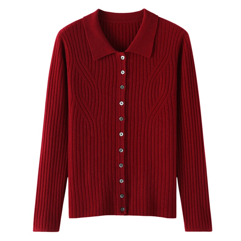 2025年春季POLO领开衫单排扣长袖纯色简约山羊绒针织衫，女装羊绒衫，东业羊绒