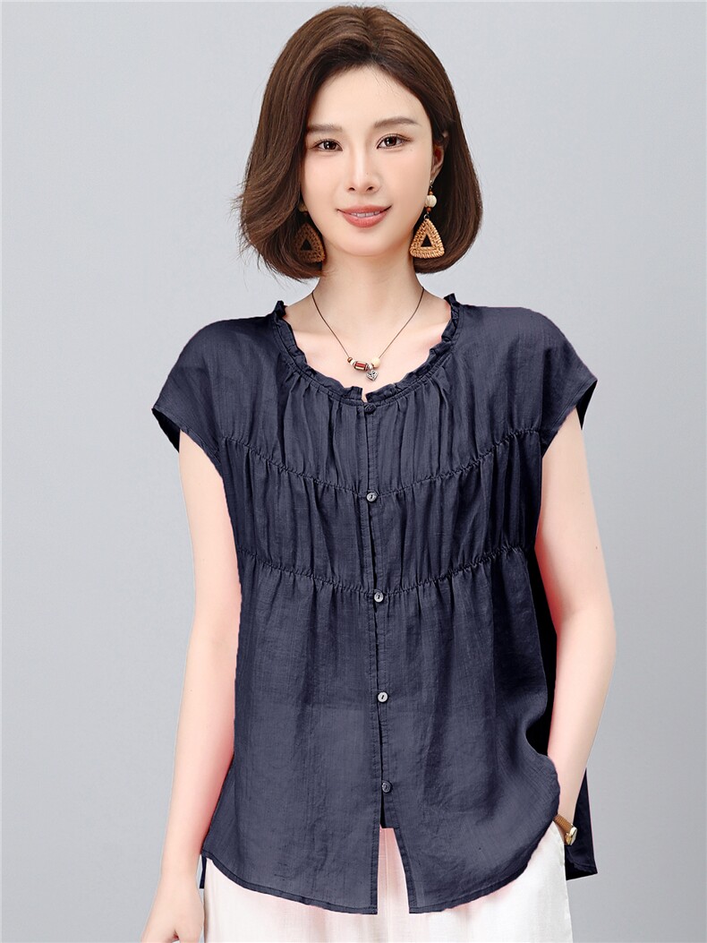 2026夏季苎麻时尚简约大方气质优雅休闲透气上衣,女装衬衫,独衣靓