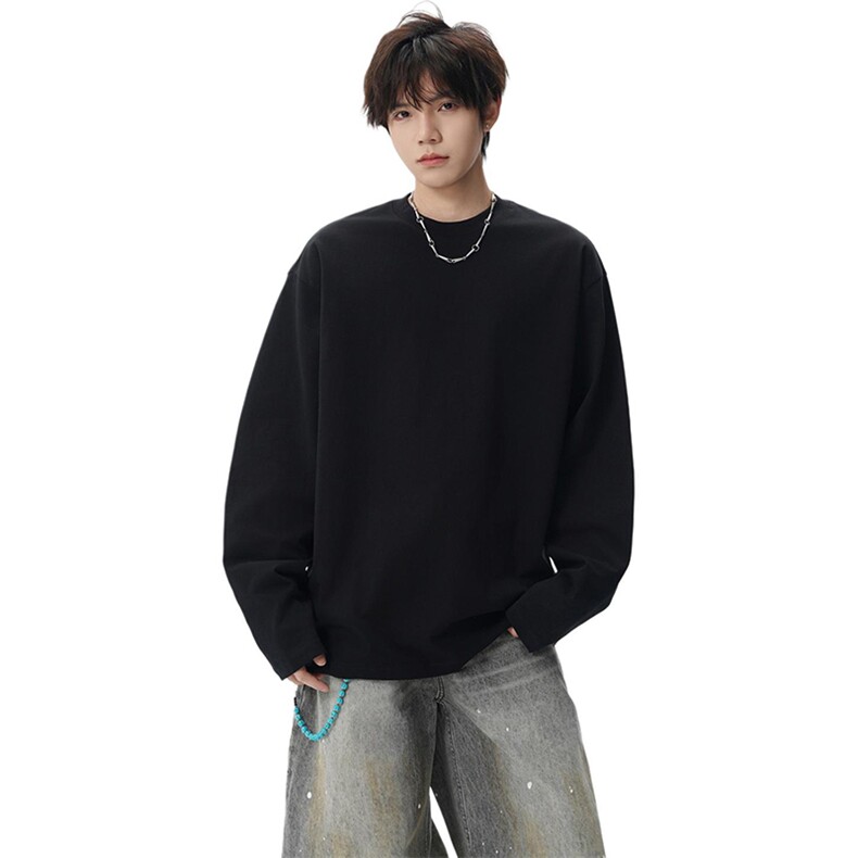 抖音得物高品质260克重磅精梳德绒保暖长袖T恤纯色打底针织衫DR00，男装T恤，电商A486