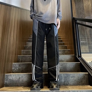 美式街头拼接条纹直筒休闲裤夏季薄款ins宽松垂感运动裤子 K584图片