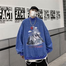水洗做旧加绒加厚卫衣男23冬高领风景油画打底衫XZ514-2-X52-P78，男装T恤，星座514-2(原B239)